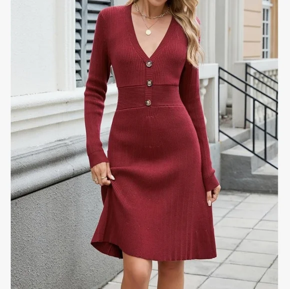 ZAFUL Women's Long Sleeve Midi Sweater Dresses - Picture 3 of 5